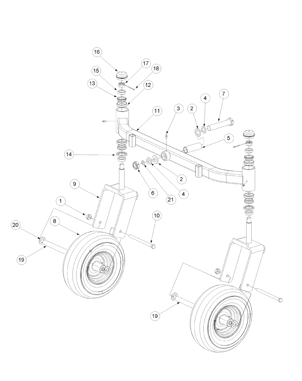 Front Caster Assembly 60-Inch Diagram and Parts List for M60-KW LC-53CB5GFX750-29HP-DFI-OHV-LC Cub Cadet Lawn Tractor